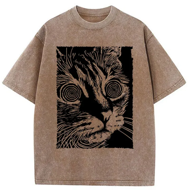 Tokyo-Tiger Psychedelic Horror Cat Washed T-Shirt