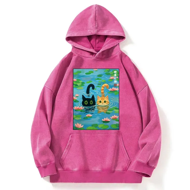 Tokyo-Tiger Cats In The Lotus Pond Washed Hoodie