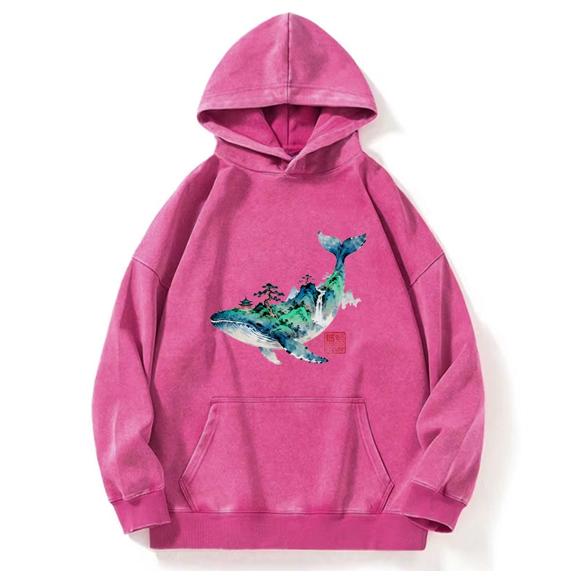Tokyo-Tiger Whale Ink Painting Landscape Washed Hoodie