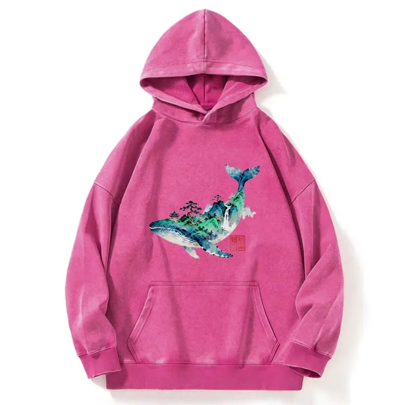 Tokyo-Tiger Whale Ink Painting Landscape Washed Hoodie