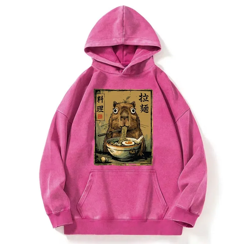 Tokyo-Tiger Cute Capybara Eating Ramen Washed Hoodie