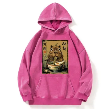 Tokyo-Tiger Cute Capybara Eating Ramen Washed Hoodie