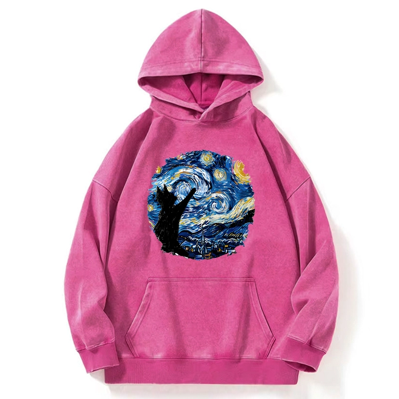 Tokyo-Tiger Starry Night Black Cat Washed Hoodie