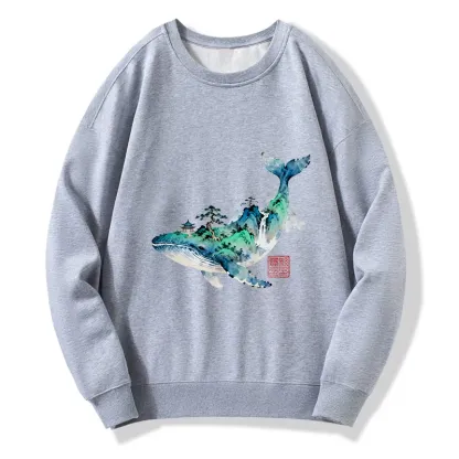 Tokyo-Tiger Whale Ink Painting Landscape Classic Sweatshirt