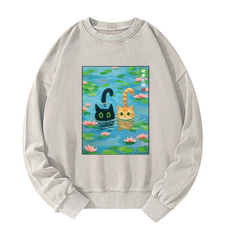 Tokyo-Tiger Cats In The Lotus Pond Washed Sweatshirt