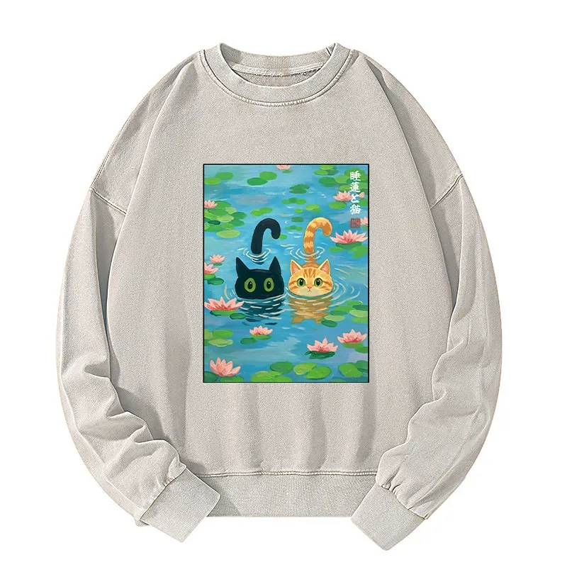 Tokyo-Tiger Cats In The Lotus Pond Washed Sweatshirt Sale