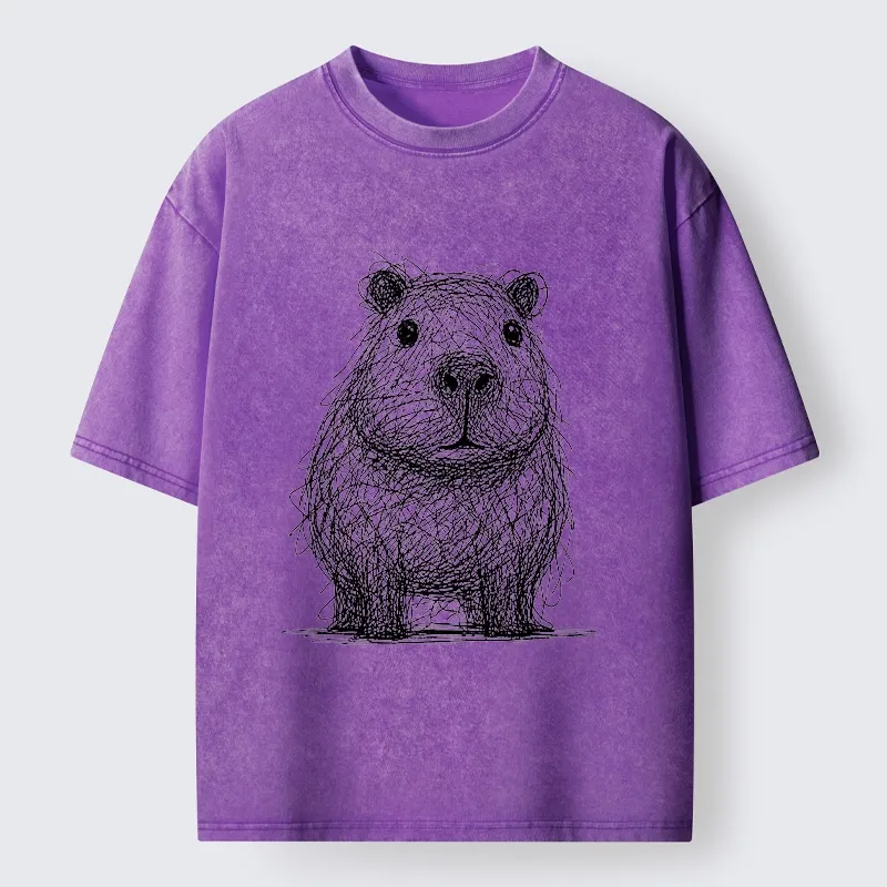 Tokyo-Tiger Capybara Chaos Sketch Washed T-Shirt