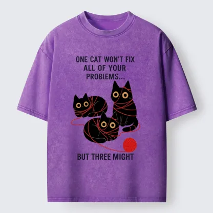 Tokyo-Tiger Three Cats Fix All Problems Washed T-Shirt