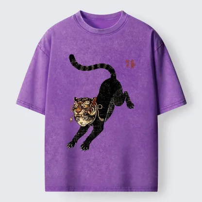 Tokyo-Tiger Cat With Tiger Mask Cool Art Washed T-Shirt