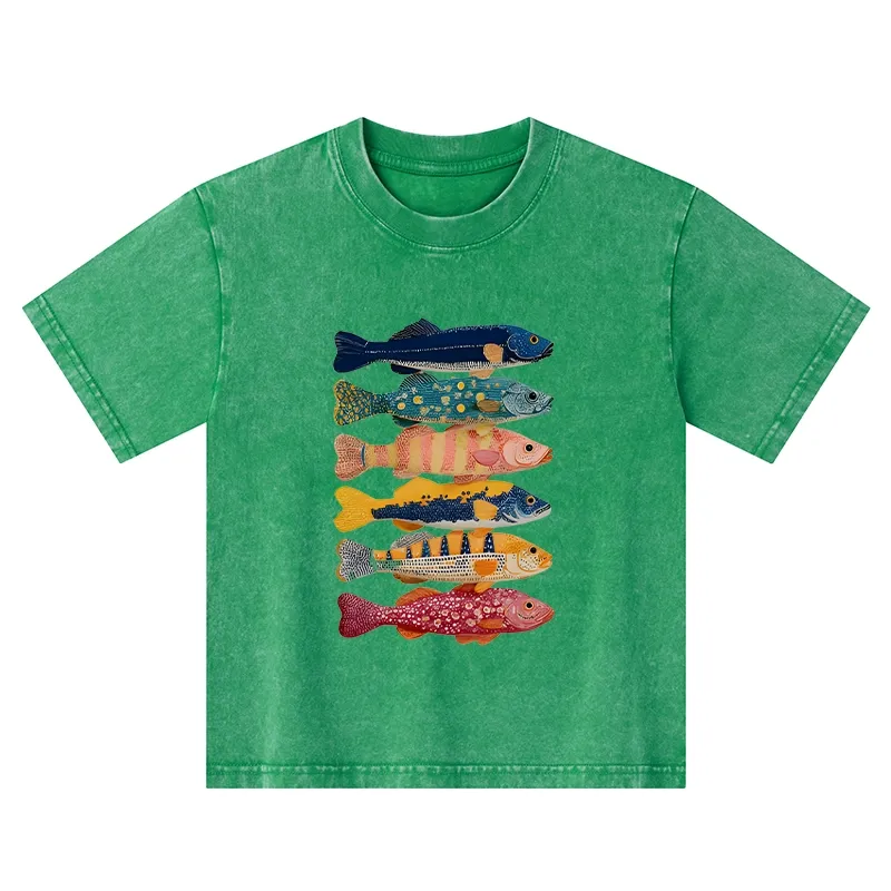 Tokyo-Tiger Colorful Fish Art Collection Kids Washed T-Shirt