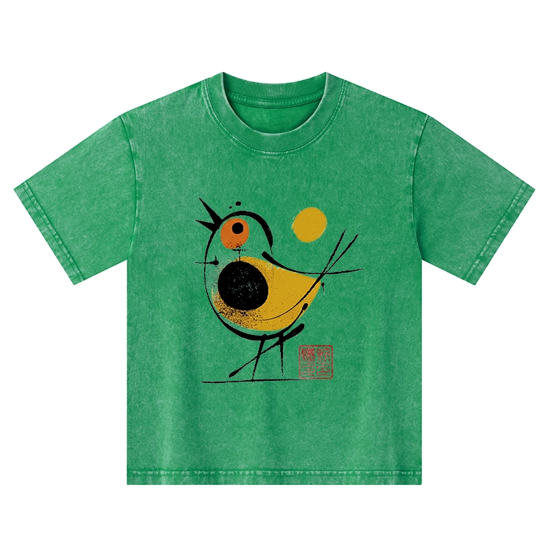 Tokyo-Tiger Aesthetic Yellow And Black Bird Kids Washed T-Shirt