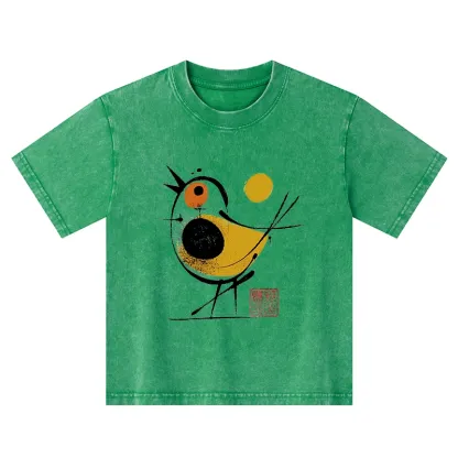 Tokyo-Tiger Aesthetic Yellow And Black Bird Kids Washed T-Shirt