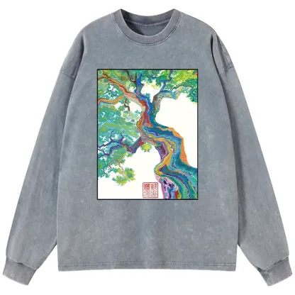 Tokyo-Tiger Colorful Magic Tree Washed Long Sleeve T-Shirt