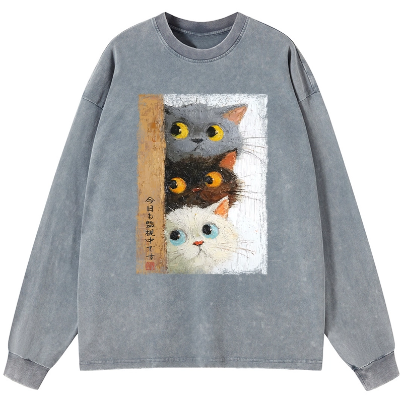 Tokyo-Tiger Three Cute Cats Watch You Washed Long Sleeve T-Shirt