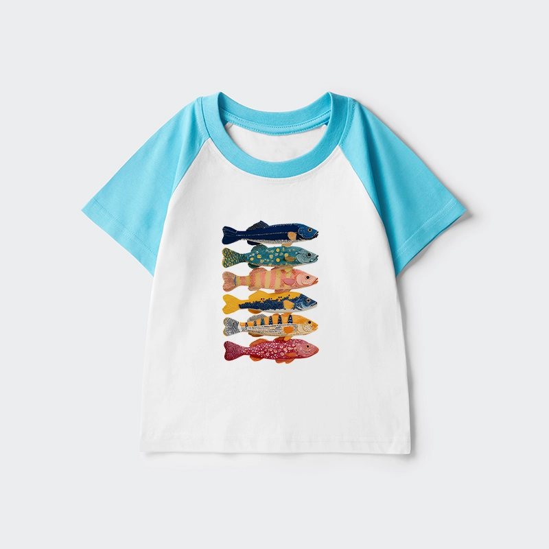 Tokyo-Tiger Colorful Fish Art Collection Kids Raglan T-shirt