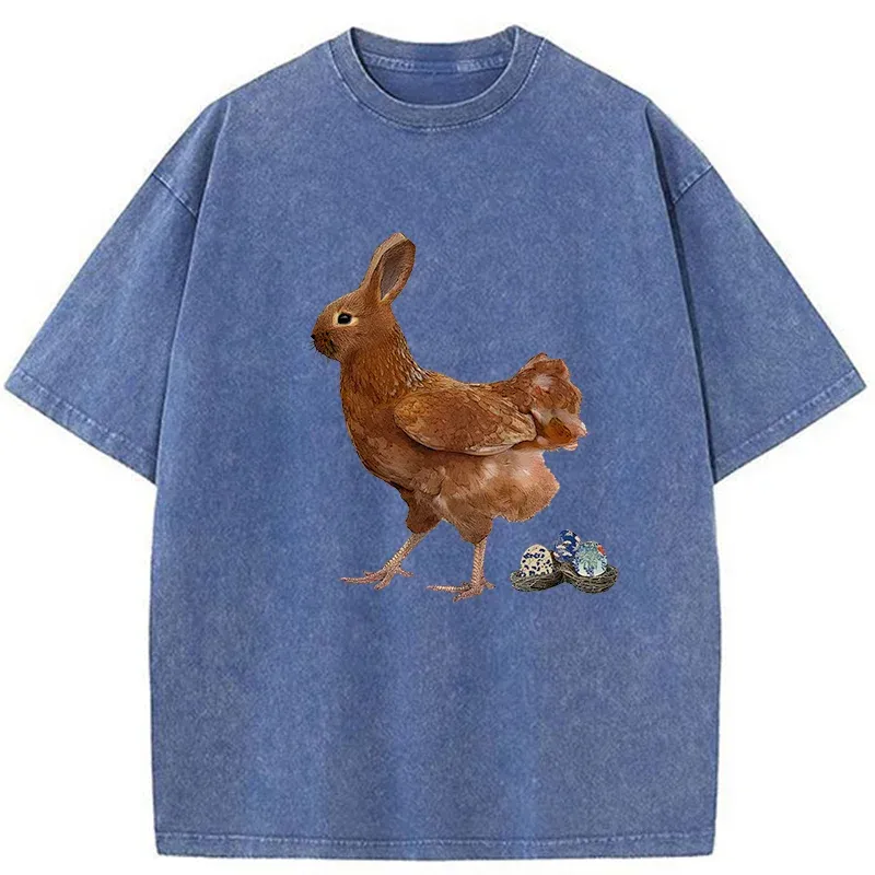 Tokyo-Tiger Easter Bunny Laying Eggs Washed T-Shirt