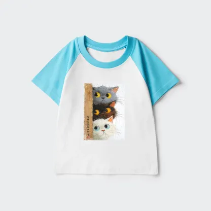 Tokyo-Tiger Three Cute Cats Watch You Kids Raglan T-shirt