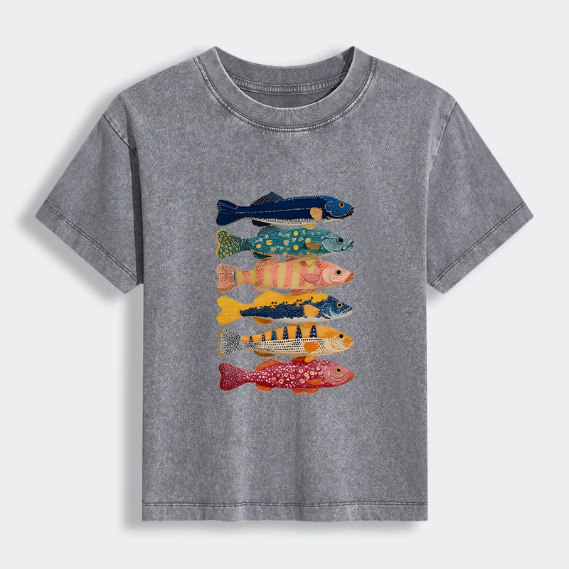 Tokyo-Tiger Colorful Fish Art Collection Women's Washed T-shirt