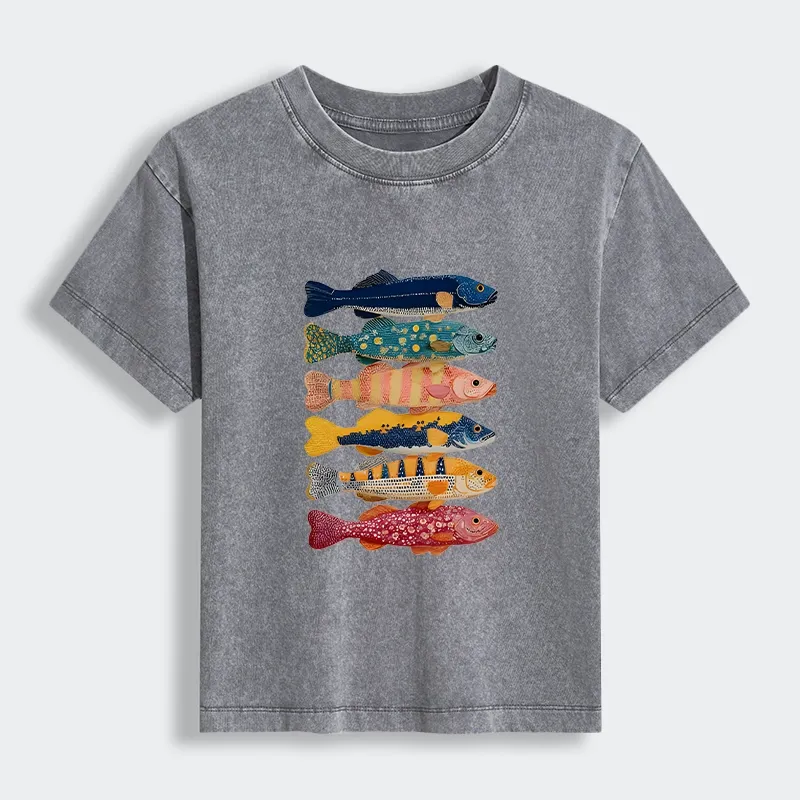 Tokyo-Tiger Colorful Fish Art Collection Women's Washed T-shirt