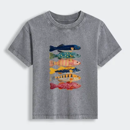 Tokyo-Tiger Colorful Fish Art Collection Women's Washed T-shirt
