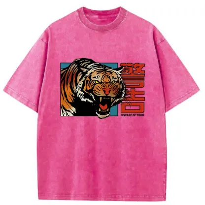Tokyo-Tiger Beware Of Tiger Washed T-Shirt