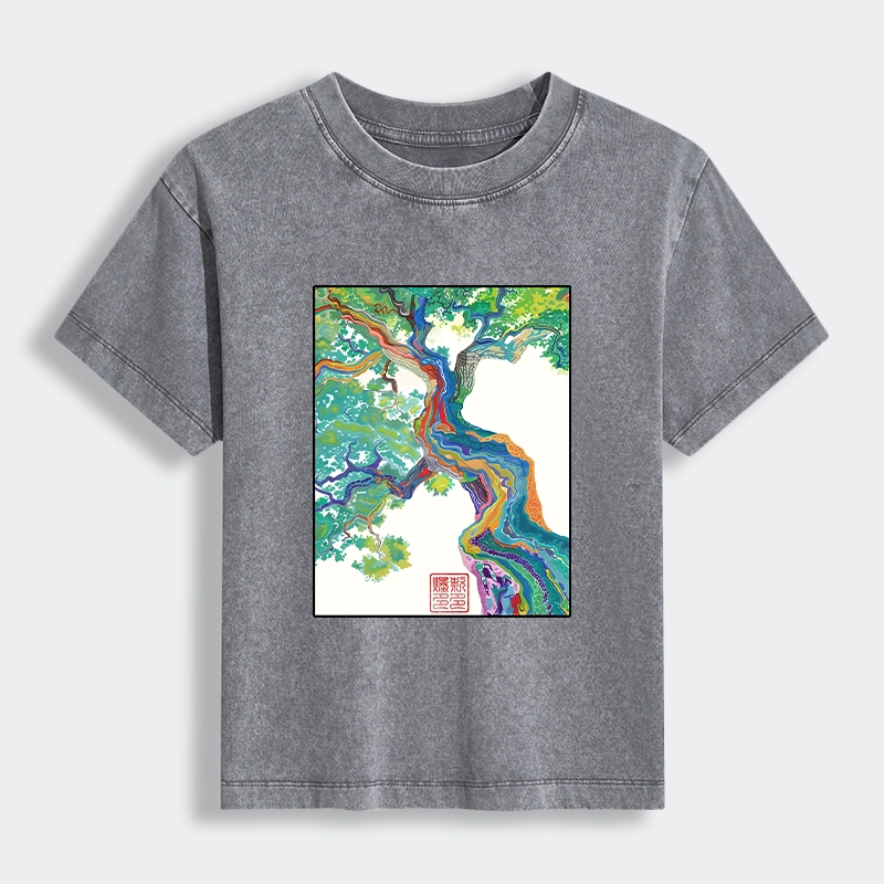 Tokyo-Tiger Colorful Magic Tree Women's Washed T-shirt