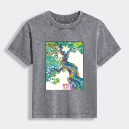 Tokyo-Tiger Colorful Magic Tree Women's Washed T-shirt