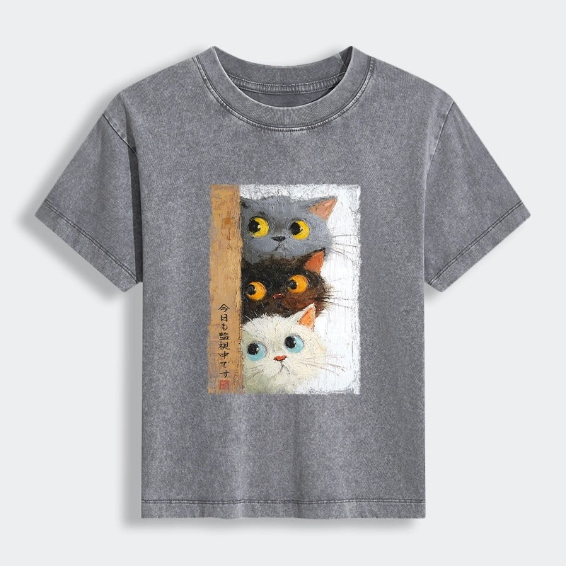 Tokyo-Tiger Three Cute Cats Watch You Women's Washed T-shirt