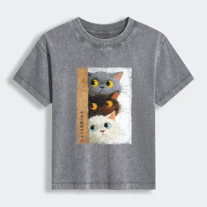 Tokyo-Tiger Three Cute Cats Watch You Women's Washed T-shirt