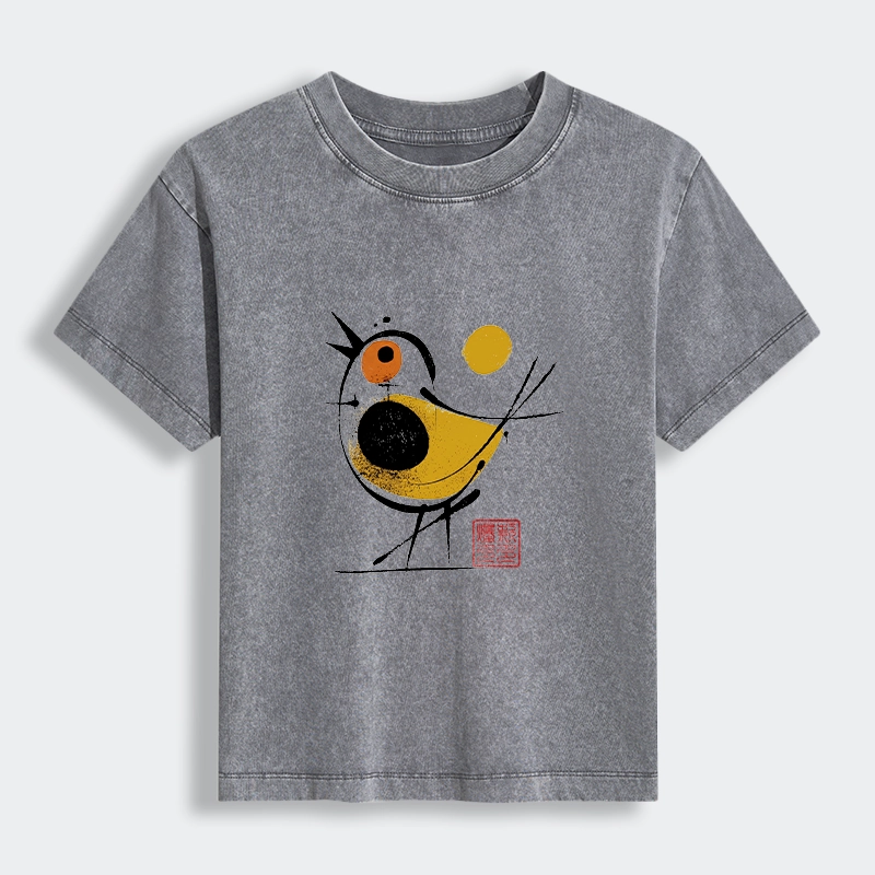 Tokyo-Tiger Aesthetic Yellow And Black Bird Women's Washed T-shirt