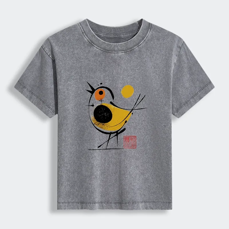 Tokyo-Tiger Aesthetic Yellow And Black Bird Women's Washed T-shirt Sale