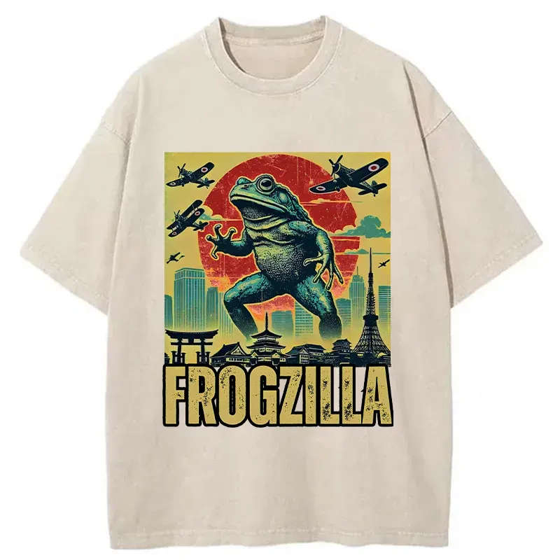 Tokyo-Tiger Japanese Frogzilla Funny Washed T-Shirt