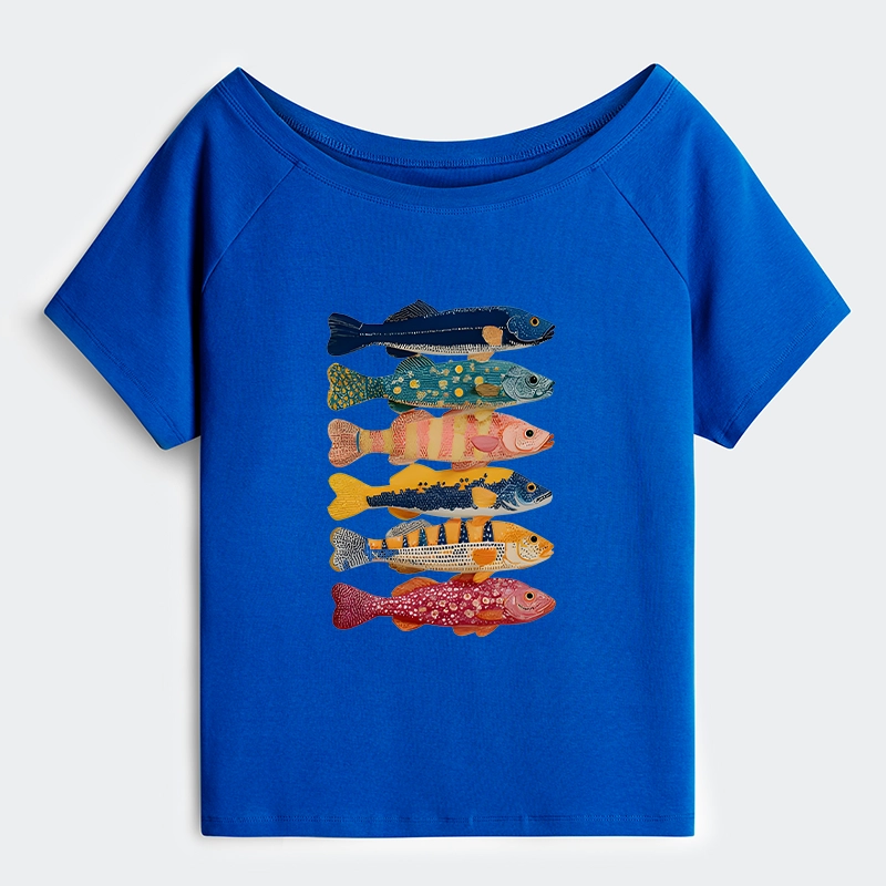 Tokyo-Tiger Colorful Fish Art Collection Shoulder T-Shirt