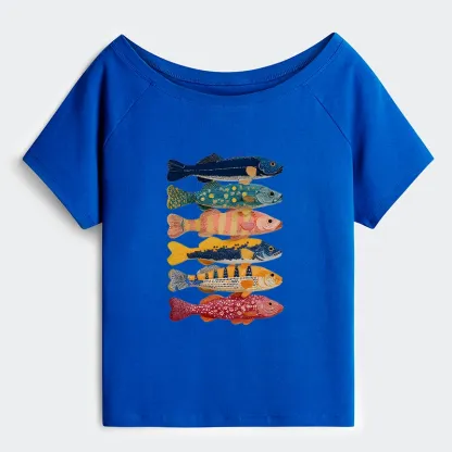 Tokyo-Tiger Colorful Fish Art Collection Shoulder T-Shirt