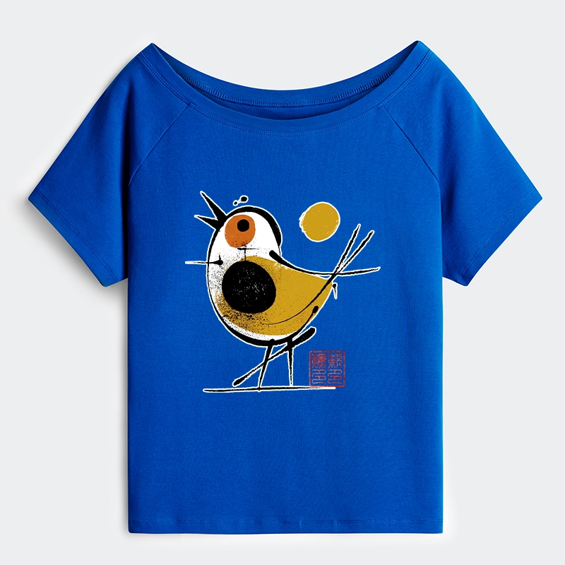 Tokyo-Tiger Aesthetic Yellow And Black Bird Off Shoulder T-Shirt