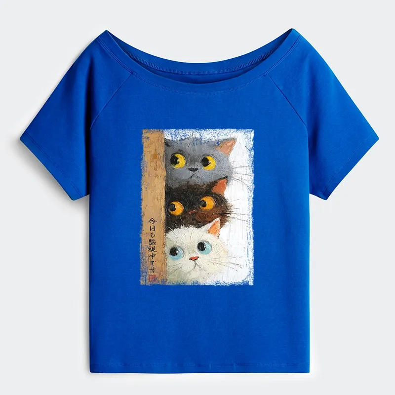 Tokyo-Tiger Three Cute Cats Watch You Off Shoulder T-Shirt