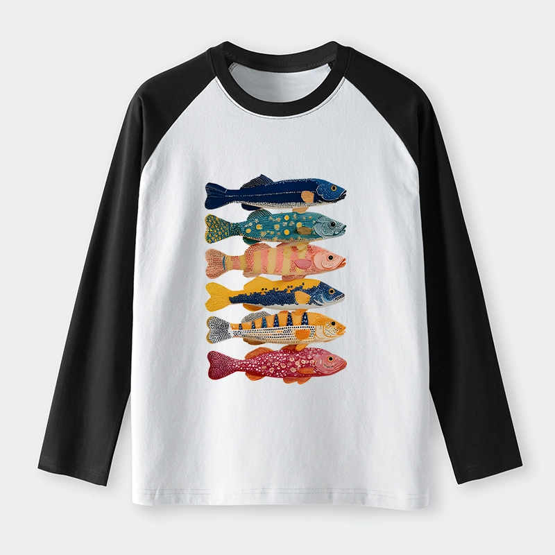 Tokyo-Tiger Colorful Fish Art Collection Raglan Long Sleeve T-shirt