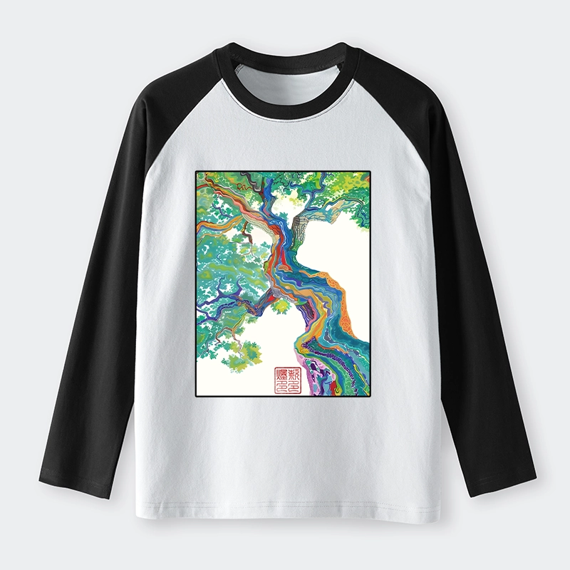 Tokyo-Tiger Colorful Magic Tree Raglan Long Sleeve T-shirt