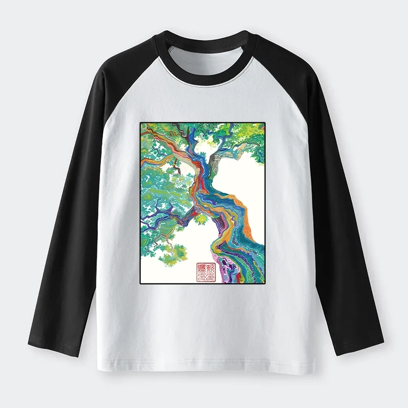 Tokyo-Tiger Colorful Magic Tree Raglan Long Sleeve T-shirt Sale