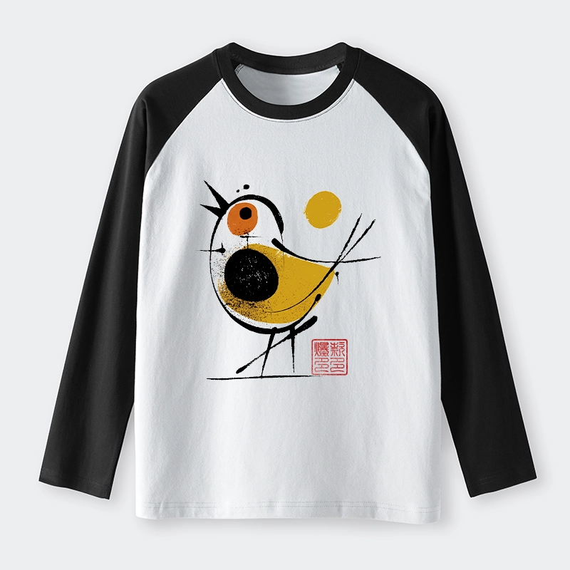 Tokyo-Tiger Aesthetic Yellow And Black Bird Raglan Long Sleeve T-shirt