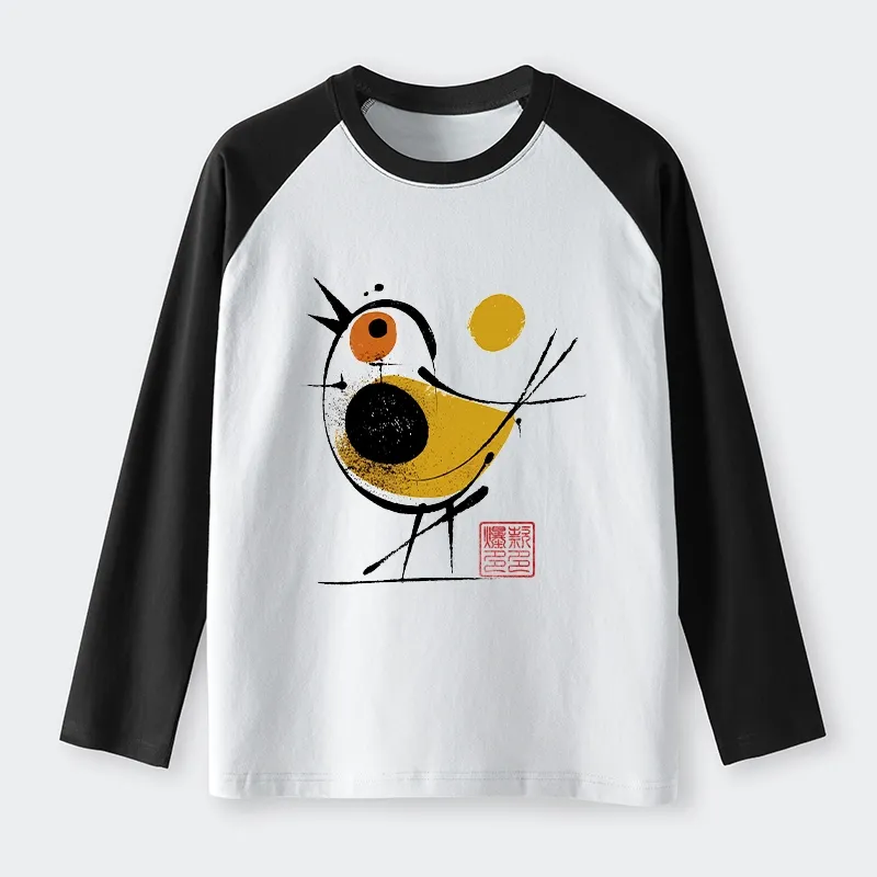 Tokyo-Tiger Aesthetic Yellow And Black Bird Raglan Long Sleeve T-shirt Sale