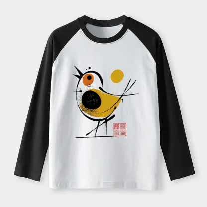 Tokyo-Tiger Aesthetic Yellow And Black Bird Raglan Long Sleeve T-shirt