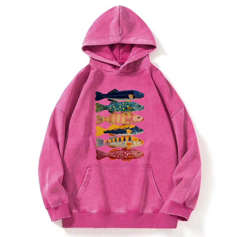 Tokyo-Tiger Colorful Fish Art Collection Washed Hoodie