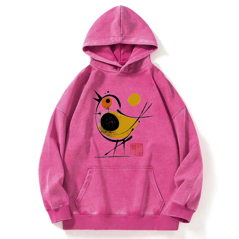 Tokyo-Tiger Aesthetic Yellow And Black Bird Washed Hoodie