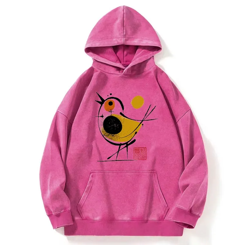 Tokyo-Tiger Aesthetic Yellow And Black Bird Washed Hoodie