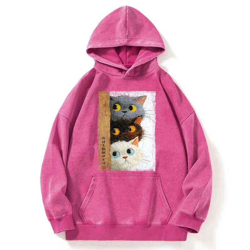 Tokyo-Tiger Three Cute Cats Watch You Washed Hoodie