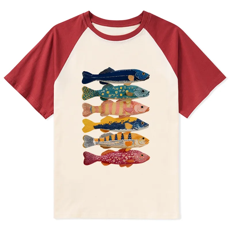 Tokyo-Tiger Colorful Fish Art Collection Raglan T-shirt