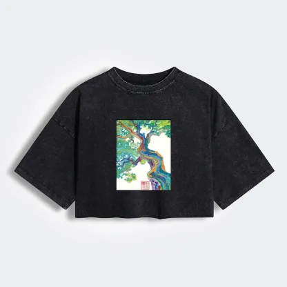 Tokyo-Tiger Colorful Magic Tree Women's Washed Crop T-Shirt