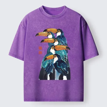 Tokyo-Tiger Blue Toucans Watercolor Washed T-Shirt