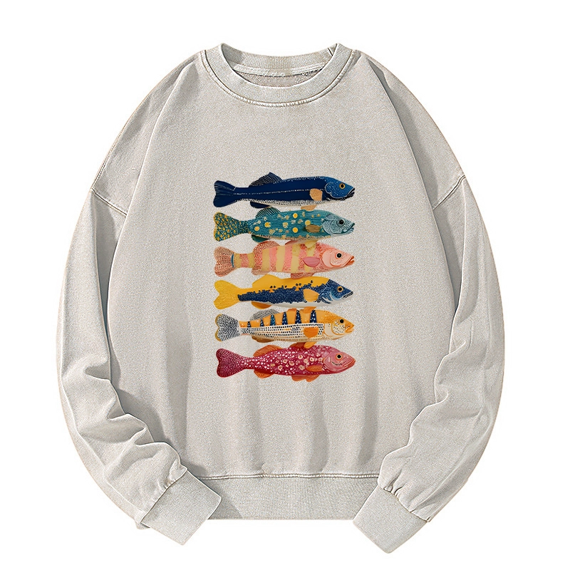 Tokyo-Tiger Colorful Fish Art Collection Washed Sweatshirt